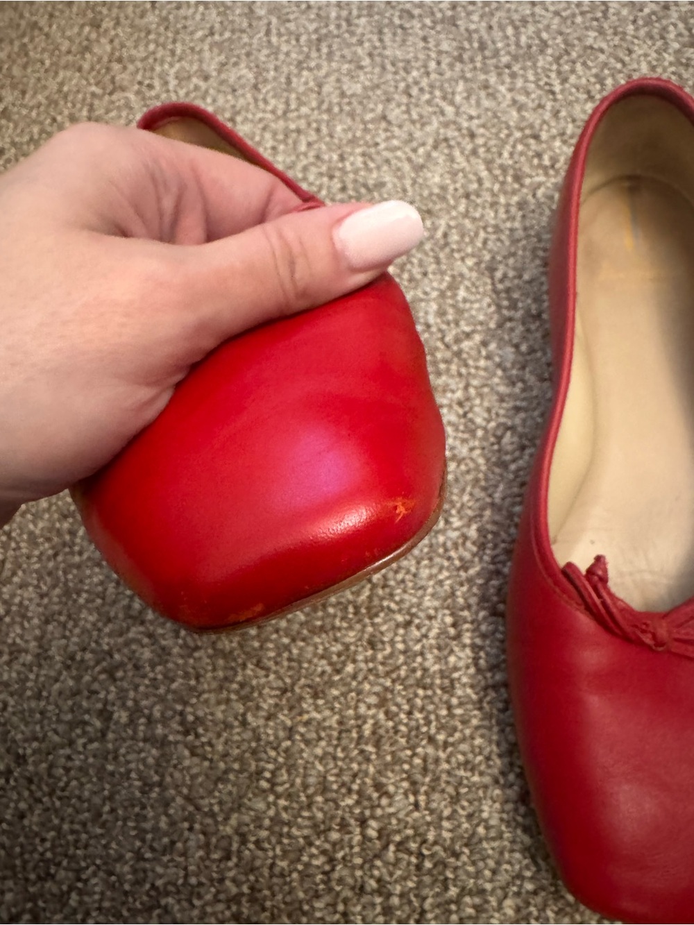 Red Leather Ballet Flats with Bow - Picture 6 of 7